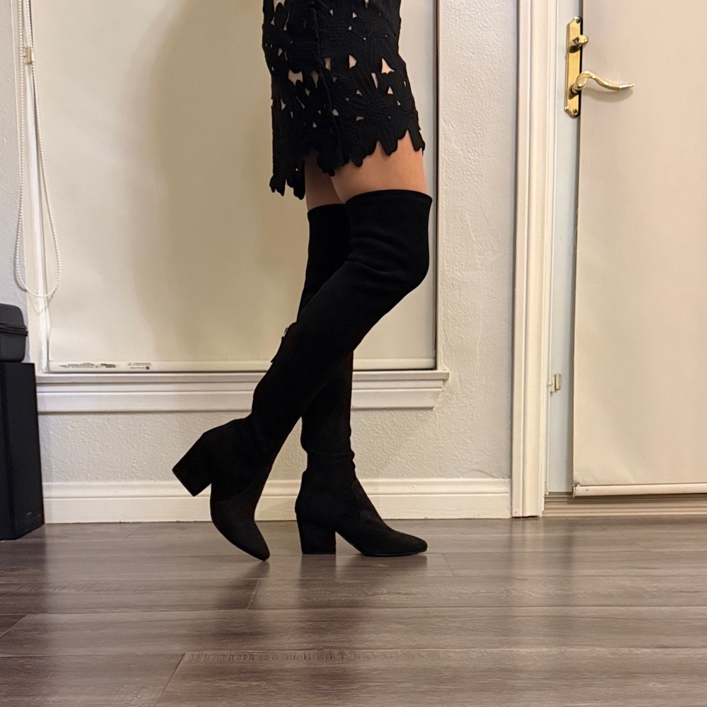 Women's Over-the-Knee Block Heel Boots - Black